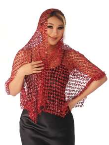 1 pièce Châle à franges de paillettes hydrosolubles, cape brillante brodée, 175*50cm, châle de soirée, fête et dîner de vacances pour femmes - Multicolore - Voir 11