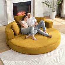 Flieks Multifunctional Freestanding Folding Sofa Bed (Boneless Couch) – Oval Bed With Cushions, Modular Sofa, Corduroy Fabric Cover (173 X 176 Cm), Suitable For Apartments, Living Rooms, Bedrooms - 黃色 - 查看 2