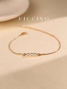 FICCINO Vòng đeo tay bằng thép titan Zirconia mạ vàng cổ điển đơn giản dành cho phụ nữ, phong cách đeo hàng ngày phù hợp - 299b - Xem 6