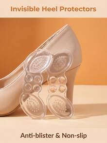 1 Pair Invisible Gel Heel Protector Pads, Non-Slip Cushion Shoe Inserts For High Heels, Pumps & Flats, Soft Clear Foot Pads - Clear - View 1