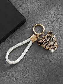 1pc Fashionable European & American Personalized Hip-Hop Versatile High-End Dual-Color Leopard Head Keychain Bag Pendant, Suitable For Men, Couples, Car Keys, Bag Decoration - Multicolor - View 5