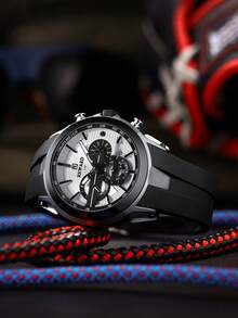 REWARD Men's Quartz Watch, Business Fashion Style, Date Display, Luminous Hands, Multi-Function, High Quality, Classic Design, Silicone Strap, Great Gift - Black - View 3