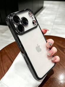 1 Peça Capa De Telefone Transparente Galvanizada, Com Protetor da Lente, Material TPU, Compatível Com iPhone17ProMax/17Pro/17/iPhoneAir/16e/16/16Pro/16Plus/16ProMax/15ProMax/15/14/13/12/11 - Preto - Visão 6