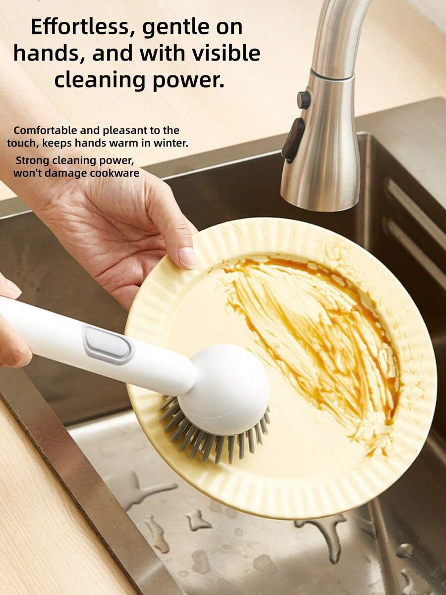 1pc Rotating Pot Brush With Liquid Dispenser, Press-Type Dish Brush, 6-Gear Adjustable Kitchen Brush, Suitable For Pots, Pans, Sinks, Non-Stick Cookware