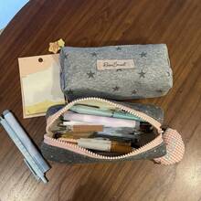 1pc Grey Pink Star High Beauty Pen Bag Large Capacity Student Stationery Pen Bag Stationery Storage Bag - Multicolor - View 2