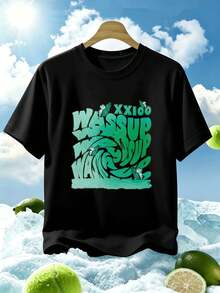 Schwarzes Herren-T-Shirt Mit Grafikpri Nt, L?Ssig, Für Den Frühling. Hochwertiger Stoff, Rundhalsausschnitt, Bequeme Passform. - 黑色 - 查看 1