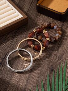 1pc Fashionable Retro Acrylic Beaded Bracelet, Metal Geometric Plain Ring Women's Fashion Bracelet, Suitable For Daily Versatile Wear, Street Style - Geometry - View 3