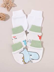 3 Pairs 0-6 Months Baby Anti-Scratch Mittens, Soft & Skin-Friendly Solid Color & Printed Newborn Gloves, Suitable For All Seasons - 3pairs - View 5