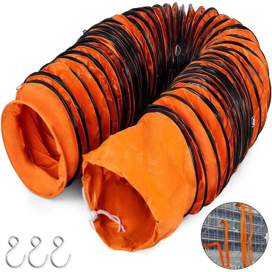 Conducto flexible de PVC de 8 pulgadas y 25 ft con refuerzo de resorte y anillos de acero inoxidable para sistemas de ventilación industrial y extracción de aire - D203-L7.6-T28, naranja - Ver 1