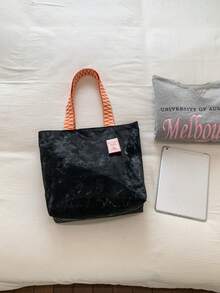 1pc Women's Color Block Shoulder Crossbody Bag Large Capacity Shiny Tote Bag Suitable For Shopping Commuting Gift Use - Black - View 4