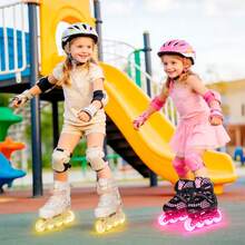Adjustable Inline Skates For Kids Teens, PU Wheels Blades Roller Skates With Checkerboard Design For Boys Girls - Pink - View 5
