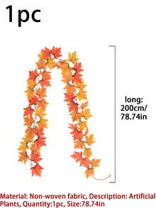 1/2pcs 66.93" Artificial Hanging Vine, Autumn Maple Leaf Garland Wall Hanging, Suitable For Autumn Theme Party, Halloween, Home And Staircase Wall Decoration, Indoor/Outdoor And Garden Autumn Decor - Multicolor - View 10