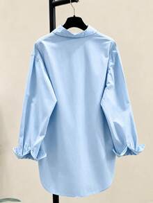 Women's Fashion New Knight Embroidery Button Shirt Spring - Light Wash - View 2
