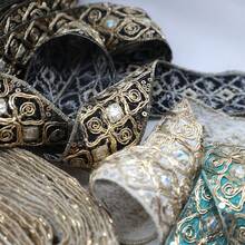 1/5 Yard High-End Embroidered Lace Trim With Fabric Backing, Floral Embroidery, Gold Sequin Decoration, Court Style Rhombus Embroidered Floral Pattern, Suitable For DIY, Sewing, Decoration And Beginner Sewing - Multicolor a - View 4