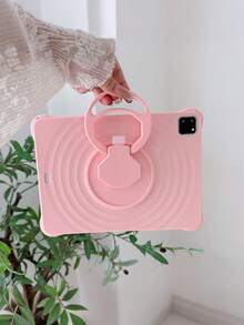 1 pieza Funda de silicona suave rosa ondulada minimalista para tableta con soporte giratorio 360°, silicona gruesa de tacto suave con cobertura total resistente a caídas y al desgaste, compatible con iPad 9.7/Air/Air2/10.2/10.5/Air4/Air5/10th/10.9/Pro11"/Air11(M2)/Pro11(M4)2024/ Air 11-Inch (M3) 2025/ (A16) 11 Inch 11th Generation 2025 Apple Models, funda protectora de silicona para tableta, creativa/nicho/novedosa/personalizada, soporte para lápiz, lápiz no incluido - Rosa - Ver 5