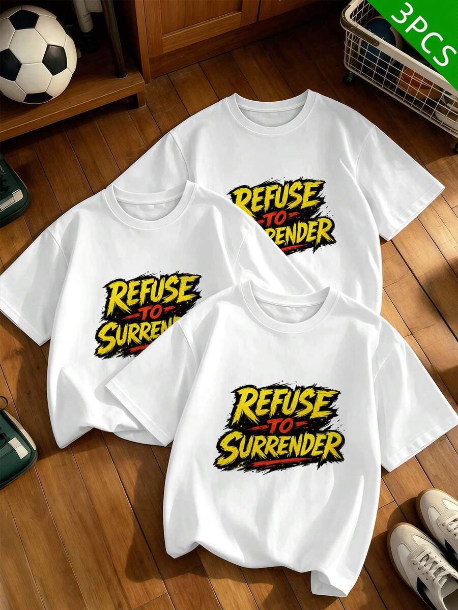 Grafikprint Herren-T-Shirt, 3er-Pack, Frühling, Rundhalsausschnitt, Lockere Passform, Street Hip-Hop, Bequeme Passform, Auff?Lliger Print - 白色 - 查看 1