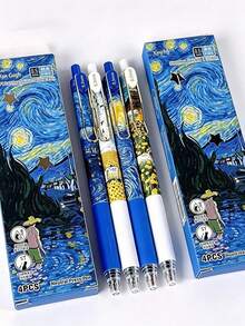 4支梵谷「星夜」系列原子筆，高品質可伸縮設計，0.5mm細筆尖順滑書寫，學校用品，開學季 - 彩色 - 查看 5