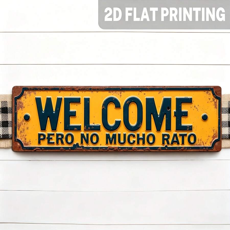 2D Flat Sign, Country Style Welcome Plaque, Iron - Vintage Spanish Theme Wall Decor, 4X16 Inch Iron Sign, Suitable For Cabin, Cafe, Bar, Home - No Electricity Required, Cafe Decoration, 2D Flat (Random Style) - A - View 1