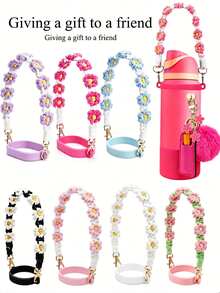 1pc Floral Water Bottle Handle Strap, Adjustable Universal Cup Holder, Cup Accessory, Water Bottle Lanyard, Water Bottle Decoration, Vibrant Floral Shaped Portable Straw Strap, Suitable For 20 To 40 Oz Sports Cups, Suitable For Fitness, Camping And Outdoor Activities - Flower Handle - View 1