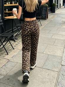 Soulscape PETITE Petite Pantalones Casuales Estilo Vintage Americano Y2K Hot Girl Primavera/Otoño Estampado de Leopardo Clásico para Mujeres, Estilizantes y Alargadores de Pierna Marrón - Marrón - Ver 6