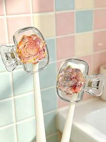 Tappo portatile per spazzolino da denti con decorazione rosa 3D, scatola trasparente per conservazione spazzolino da viaggio, fermaglio protettivo per testina spazzolino, scatola di conservazione spazzolino, copertura protettiva anti-polvere, tappo portatile anti-polvere, adatto come regalo per coppie, amici, famiglia, insegnanti, appassionati di viaggi, essenziale per casa, dormitorio, vacanze, regalo di compleanno appropriato, regalo per il ritorno a scuola, accessorio per matrimonio, essenziale per primavera/estate - Multicolore - Visualizzare 6
