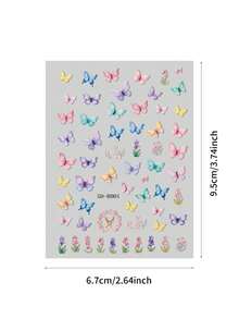 Pegatinas de uñas 5D Y2K con mariposa en relieve, calcomanías de uñas con diseño 3D colorido, deslizadores de uñas con flores de primavera, color macaron 5D Y2K en relieve - Multicolor - Ver 6