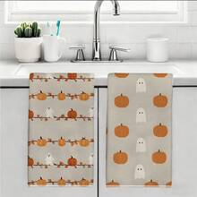 2pcs Halloween Autumn Pumpkin Seamless Pattern Kitchen Towels, Rectangular Microfiber Kitchen Towels, Dish Cloths, Scrubbers, Hand Towels, Cooking Baking Tea Towels, Kitchen Decor, Housewarming Gift, Birthday Gift, Bathroom Cleaning Cloths, Decorative Towels - Multicolor - View 10
