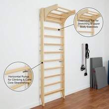 Wall Gym 80x32 Inches For Physical Therapy Gymnastics Home Workout, Height Adjustable Pull-Up Bar Pine Wood Frame Solid Construction 280lbs Capacity Indoor Fitness Equipment Training Ladder-XY291162 - Default - View 2