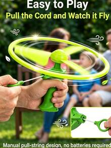 Rope UFO Toy, Manual Launch Outdoor Spinning Disc, No Battery Required, Durable And Easy To Operate, Family Interactive Flying Toy - Multicolor - View 4