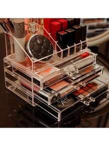 Cosmetic Storage Box Skincare Products Large Transparent Cosmetic Display Box Stackable Storage Box With 3 Drawers, Suitable For Vanity, 2pcs/Set - Multicolor - View 5