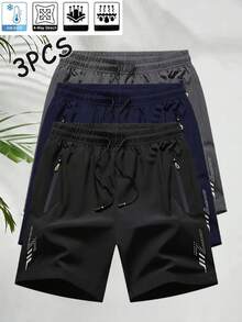 3件組男士黑色純色對比抽繩極簡休閒5吋短褲，可收納鑰匙與日常必需品運動短褲 - 彩色 - 查看 2