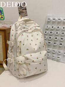 Dedoo Backpack School Bag Floral Pattern MultiCompartment Zipper Side Buckle Large Capacity Lightweight Back To School Campus Travel For Teen Girls Students - Beige - View 10