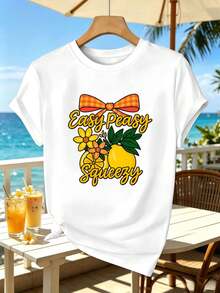 Camiseta Easy Peasy Lemon con estampado gráfico. Estilo casual, transpirable, estampado gráfico único. ?Novedad! - Blanco - Ver 2