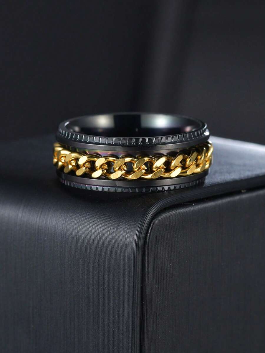1 pieza Anillo de cadena con engranaje giratorio de acero inoxidable de moda unisex - Multicolor - Ver 1