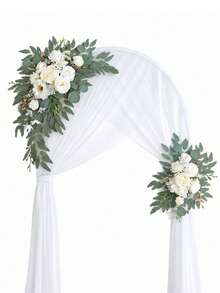 2pcs Ivory White Artificial Flower Garland Set With Eucalyptus Greenery Faux Floral Decor, Suitable For Wedding Arch Ceremony Reception Backdrop, Welcome Sign, Aisle Chair, Sweetheart Table, Tabletop Centerpiece, Door Wall Party Decoration - Multicolor - View 1
