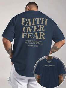 Camiseta Cristiana de Manga Corta para Hombre "FAITH OVER FEAR" - Nueva Moda 2026 | Salmo 118:6 Diseño Bíblico | Ropa Urbana Inspiradora | 100% Algodón | Ajuste unisex | Regalo Ideal Para Cr - Navy - Ver 1