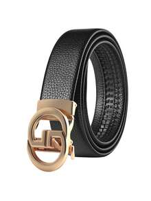 Men's Litchi Texture PU Automatic Buckle Belt, 47 Inch Extended Length, Business Casual Versatile For Dress Pants And Jeans, Ratchet Leather Belt - Multicolor - View 6