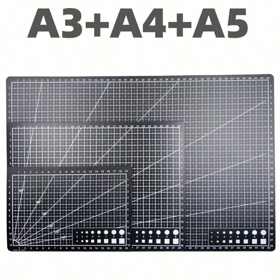 A3 A4 A5 尺寸單面印刷桌面多功能黑色切割墊，手工藝 DIY 工具墊 - 黑色A3+A4+A5 - 查看 1