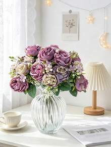 1 Stück künstlicher Rosenstrauß, geeignet für Frühlings- und Herbstdekoration, Hochzeitsvase, Zuhause, Restaurant, Schlafzimmer, Küche, Badezimmer Dekoration, Muttertagsgeschenk, Feiertags- und Geburtstagsparty-Zubehör, Outdoor-Gartendekoration - Violett - Übersicht 5