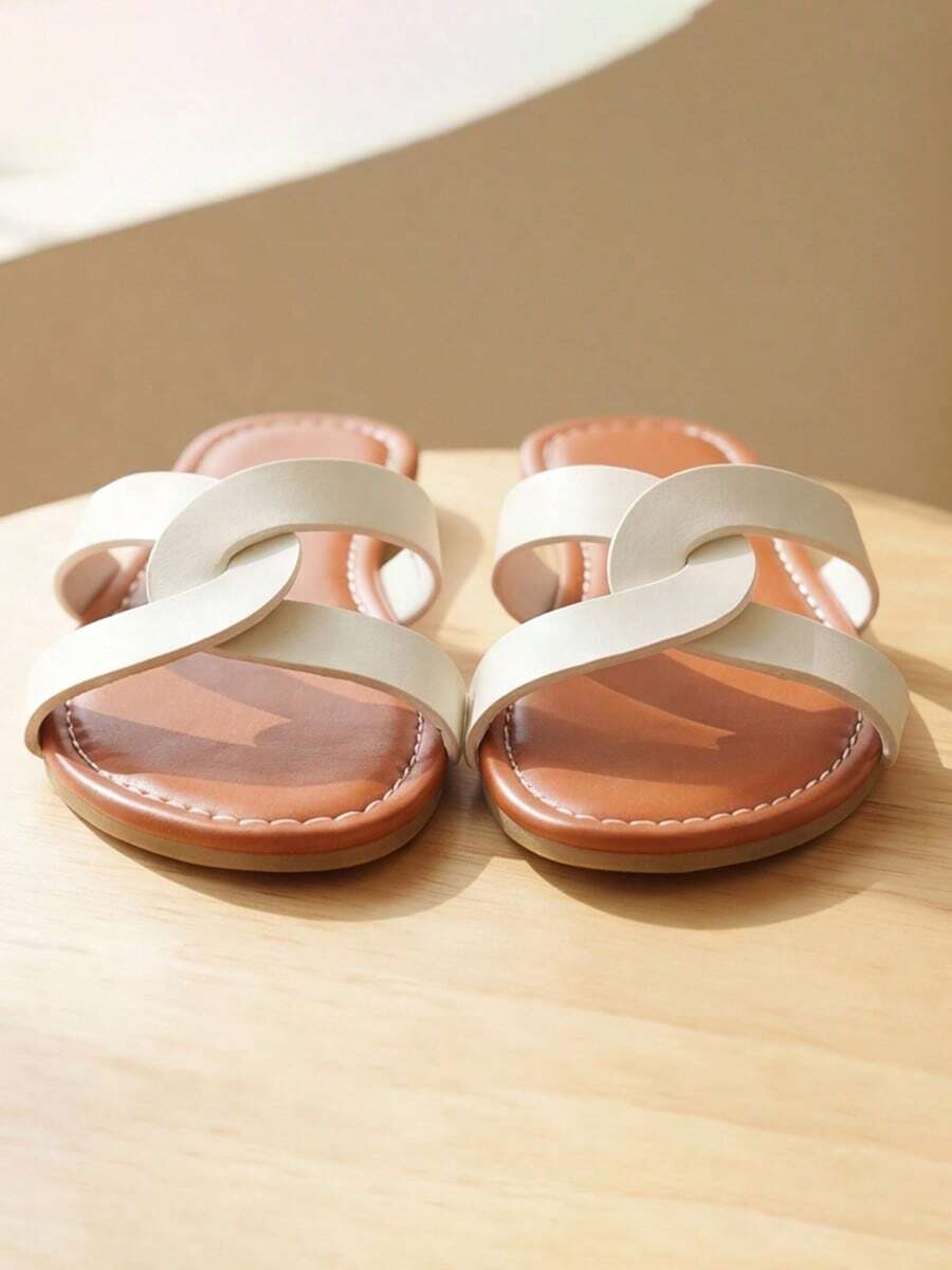 Summer New - Beige Children's Flip Flops, Single Strap Design, Caramel Sole. Gentle And Elegant Style. - White - View 1