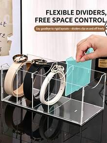 Clear Acrylic Belt Storage Box, Multi Compartment Transparent Belt Organizer, Household Divider Rack For Belt Tie Classification, Desktop Closet Mall Retail Display Holder, Practical Space-Saving Storage Solution For Men & Women Daily Belts,Room Décor,Travel Essential - Multicolor - View 11