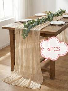 1pc/6pcs 35*71/118/157 Inches Beige Cheese Cloth Table Runner And Napkins, Rustic Transparent Table Runner With Wave Edges. Suitable For Wedding Decoration Arch, Garden Arch, Bridal Shower, Wedding, Festival, Valentine's Day, Holiday, Birthday Party - Beige - View 7