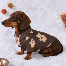 1pc Bear Print Knitted Pet Clothing, Soft Breathable Button Shirt, Suitable For Dogs And Cats, Spring/Summer Wear, Fits Extra Small, Small And Medium Breeds, Compatible With Pomeranian, Chihuahua, Yorkshire Terrier, Dachshund, Poodle And Other Small Dogs/Cats, Daily Wear, Party Outfit And Photo Shoot - Brown - View 3