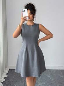 Vestido de talla grande de unicolor con cuello redondo y sin mangas - Gris - Ver 1