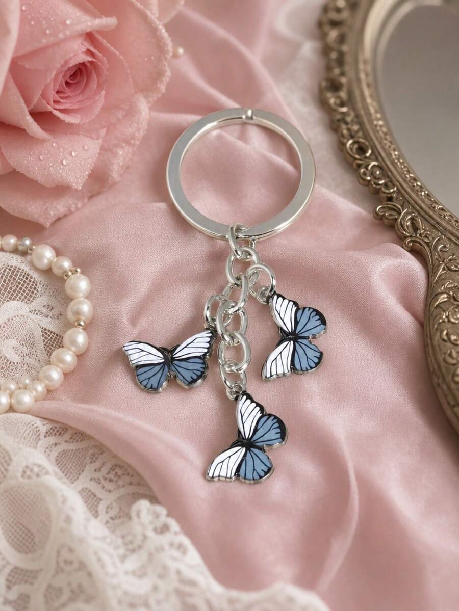 1pc Colorful Butterfly Pendant Keychain, Enamel Pendant, Fashion Bag Charm, Daily Use - Multicolor - View 1