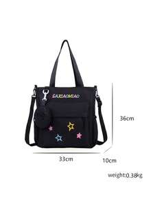 2026 New Large Capacity Nylon Tutoring Bag, Middle School And High School Student Class Bag, Tutoring Bag, Book Tote Handbag, Unisex Shoulder Crossbody Bag, Teen Student Backpack, Letter And Star Pattern, Fashion Backpack - A - View 3