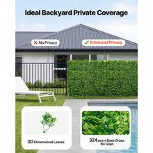 VEVOR Artificial Plant Wall, 12PCS 50.8 X 50.8 Cm Artificial Boxwood Panels, Sun Protection Greenery Backdrop Privacy Hedge Fence, Fake Grass Screen For Wedding, Indoor, Outdoor Garden, Backyard - Fern Leaf, 20*20 Inch, 12 Pcs - View 3