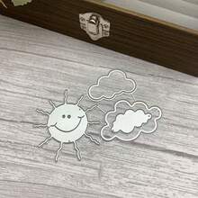 太陽與雲朵卡片製作切割模具，金屬剪貼簿模具，DIY背景框架手工壓花模板，紙張/相簿藝術工具 - 銀白色 - 查看 6