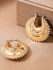 1 Pair French Vintage Elegant Gold Lace Teardrop Oval Earrings For Daily Commute Wear - Gold - View 2