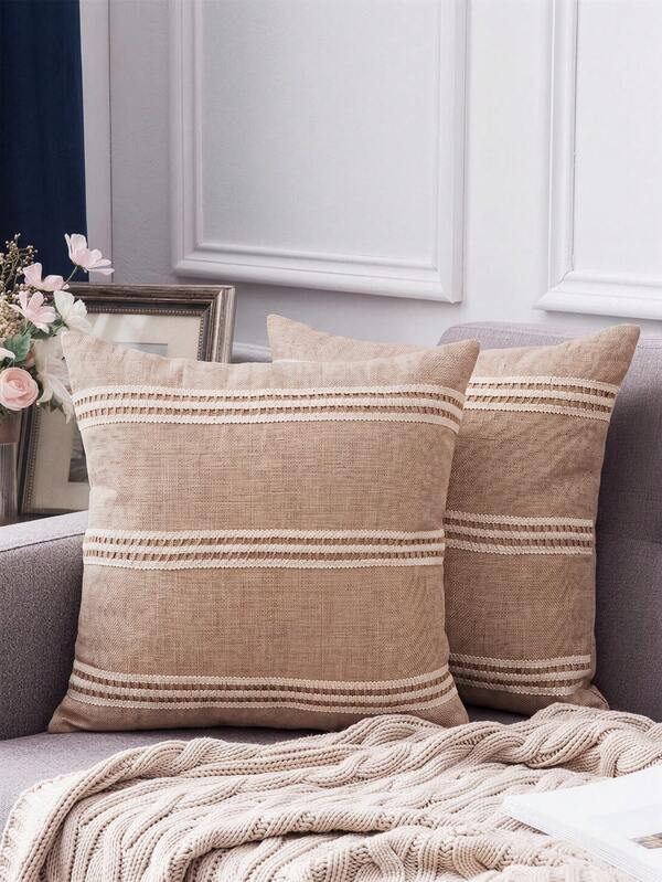 1pc/2pcs Bohemian Solid Color Pillow Case, Decorative Farmhouse Ruffle Pillow Case, Khaki Neutral Farmhouse Cushion Cover, Suitable For Sofa Bed Home Decor (Pillow Insert Not Included)